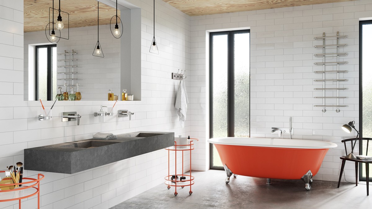 Łazienkowe wnętrze ze szczyptą oranżu
