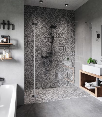Łazienka z mozaiką w stylu loft