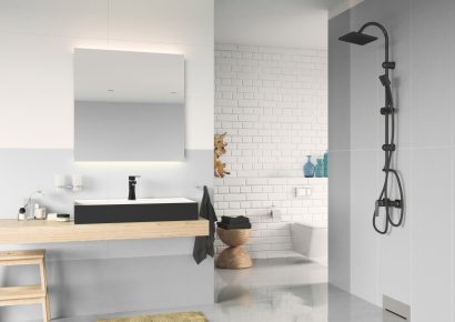 ALGEO SQUARE BLACK-CHROME, Bateria umywalkowa stojąca