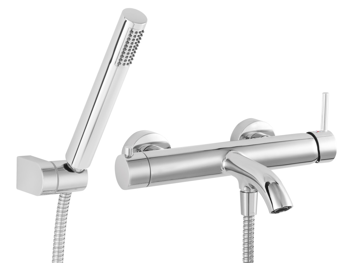 Naścienna bateria wannowa z zestawem natryskowym