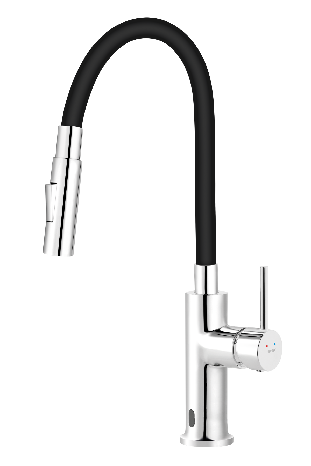 Bateria kuchenna bezdotykowa, wylewka elastyczna, aerator 2F, chrom/czarna