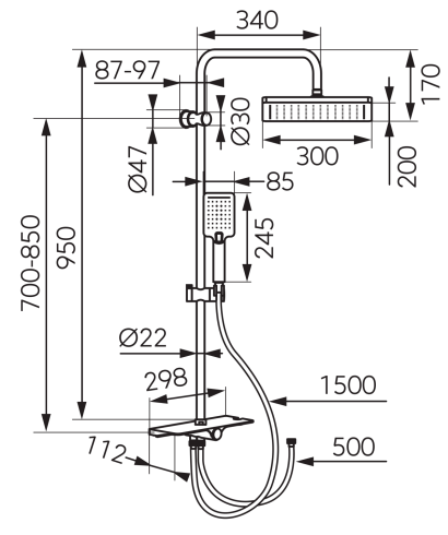 KANTO VERDELINE, Zestaw natryskowy z deszczownią