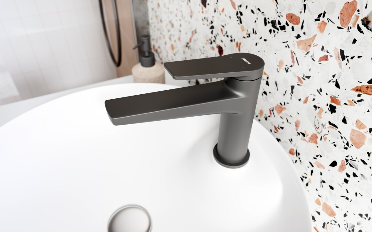 STRATOS BLACK, Bateria umywalkowa stojąca