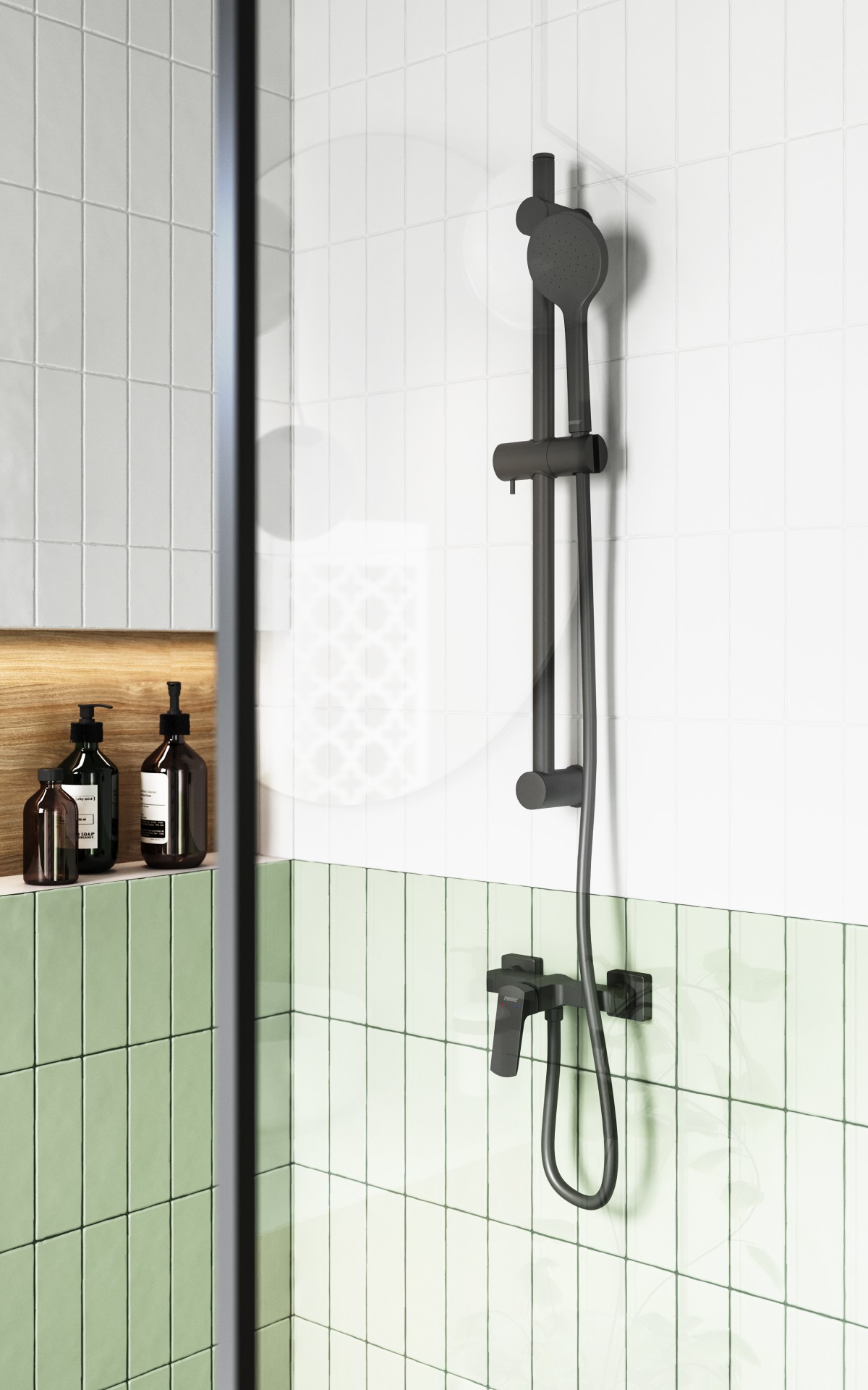 VITTO BLACK VERDELINE, Bateria natryskowa ścienna