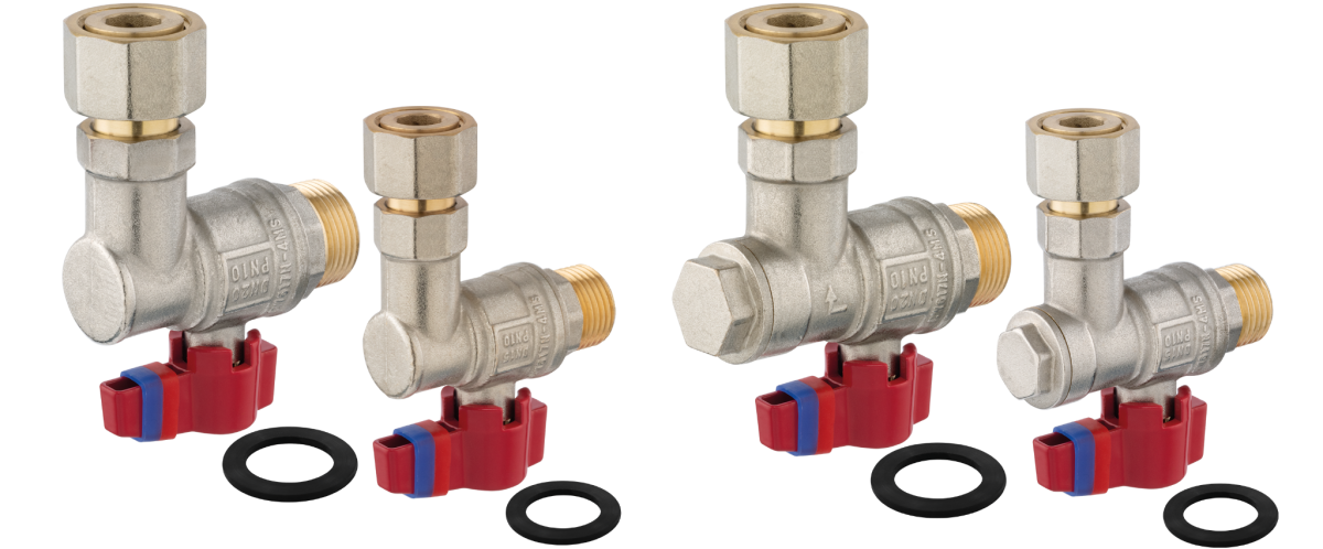 Zestaw zaworów kulowych kątowych  do kotła 2-funkcyjnego